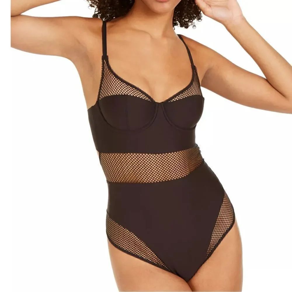 NWT DKNY Womens Soft Tech Mesh Bodysuit Plum 34C